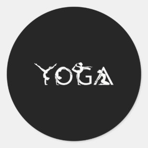 Yoga Word Art With Silhouette Poses Minimalist Fit Classic Round Sticker