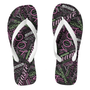Yoga Word Cloud Plum/Green ID254 Flip Flops