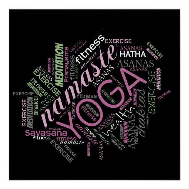 Yoga Word Cloud Plum/Green ID254 Poster (Front)