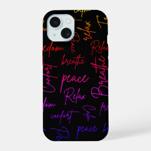 Yoga Words Colourful Script Black Design iPhone 15 Case