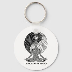 Yoga World Illusion Yin Yang Zen Girl Meditation F Keychain