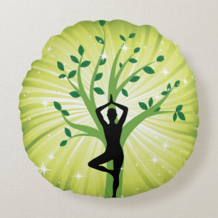 yoga,yogi,tree of life, green,healer,heal,chi,hope round pillow