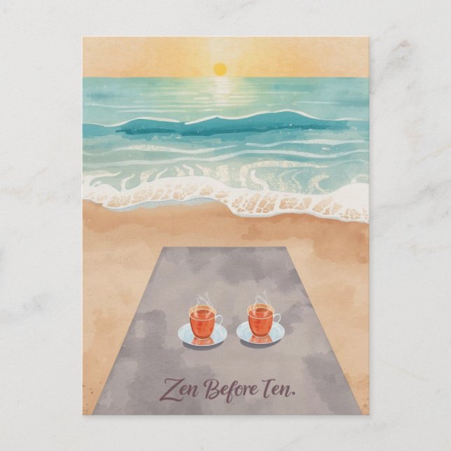Yoga zen before ten by the beach  postcard (Front)