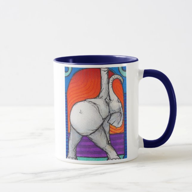 Yogaphant 2 Blue Handled Ringer Mug (Right)