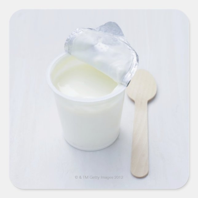 Yoghurt in opened disposable cup square sticker (Front)
