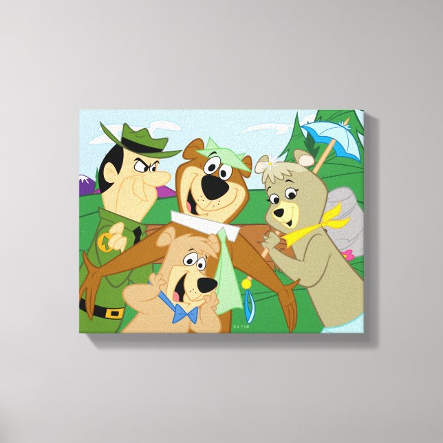 Yogi Bear and Friends Framed Forest Picture Canvas Print (Front)