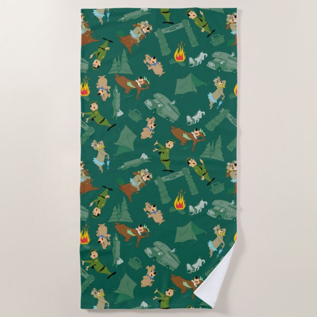 Yogi Bear and Friends Jellystone Park Camp Pattern Beach Towel (Front)