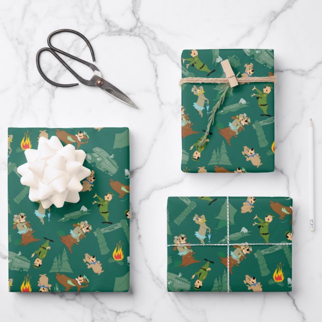 Yogi Bear and Friends Jellystone Park Camp Pattern Wrapping Paper Sheet (Front)