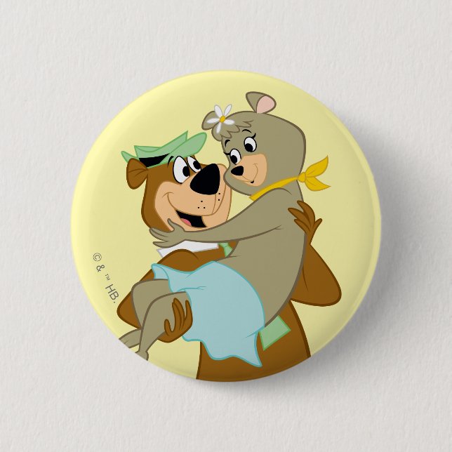 Yogi Bear Carrying Cindy Bear 2 Inch Round Button (Front)