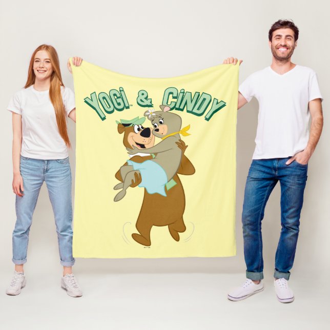 Yogi Bear Carrying Cindy Bear Fleece Blanket (In Situ)