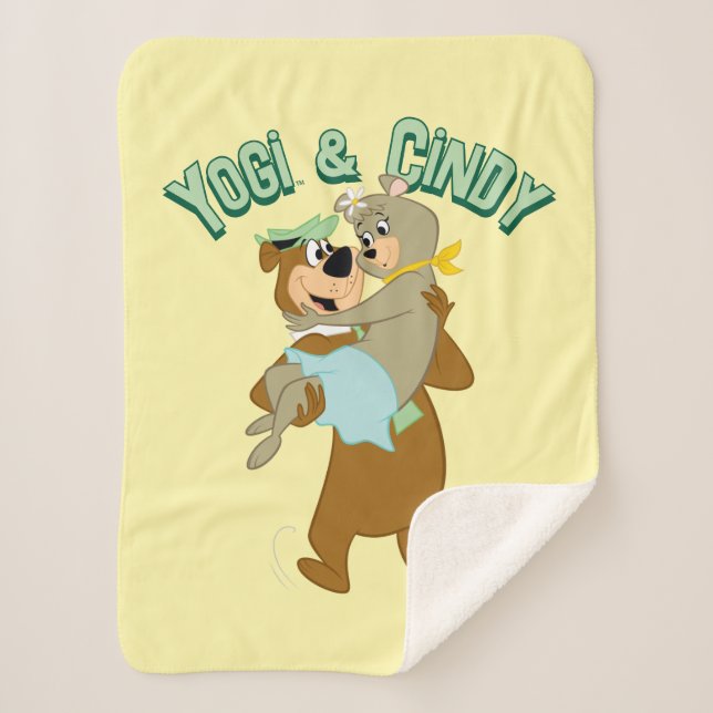 Yogi Bear Carrying Cindy Bear Sherpa Blanket (Front)
