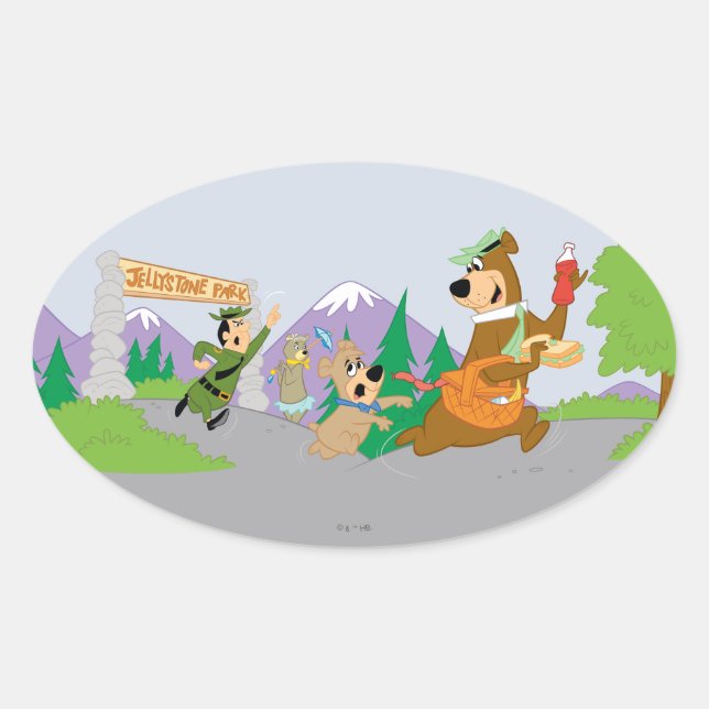 Yogi Bear's Great Picnic Basket Escape Oval Sticker (Front)