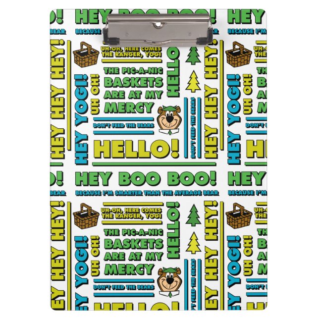 Yogi Bear's Picnic Quotes & Fun Phrases Pattern Clipboard (Front)