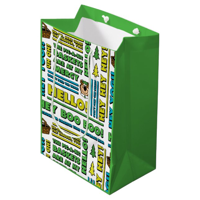 Yogi Bear's Picnic Quotes & Fun Phrases Pattern Medium Gift Bag (Front Angled)