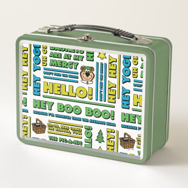Yogi Bear's Picnic Quotes & Fun Phrases Pattern Metal Lunch Box (Front)