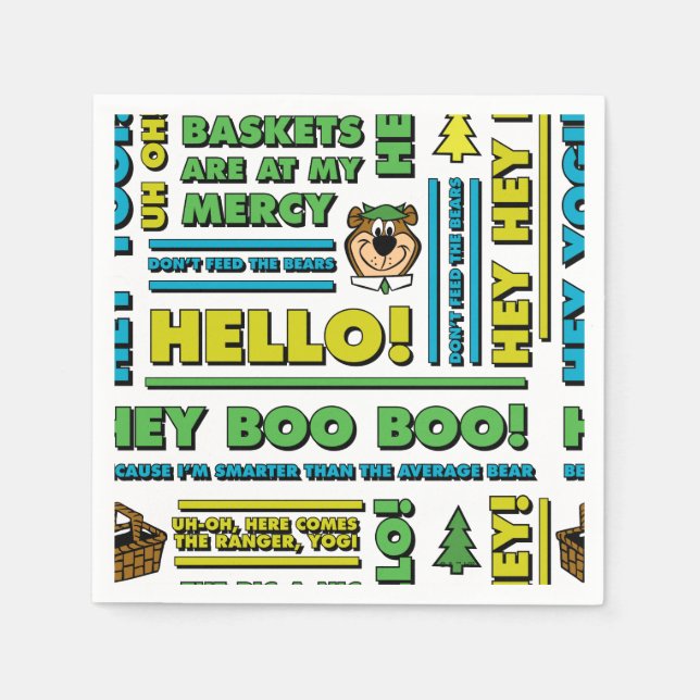 Yogi Bear's Picnic Quotes & Fun Phrases Pattern Napkin (Front)