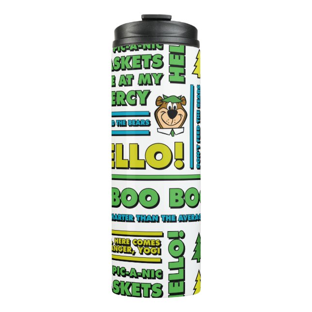 Yogi Bear's Picnic Quotes & Fun Phrases Pattern Thermal Tumbler (Front)