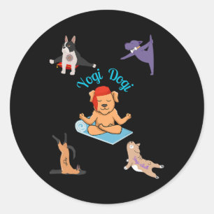 Yogi Dogi V4. Playful Dog Yoga Art  Classic Round Sticker