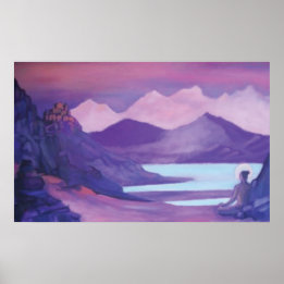 Yogi & Monastery in Tibetan Mountains Poster