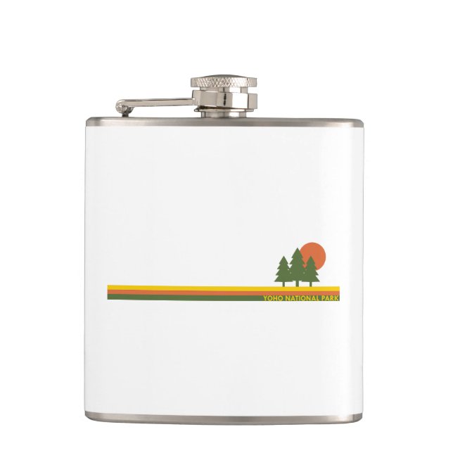 Yoho National Park Pine Trees Sun Hip Flask (Front)