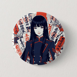 Yokai and protective talismans depicted in a Japan 2 Inch Round Button