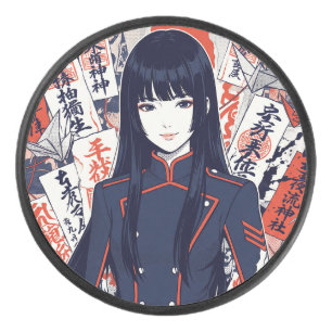 Yokai and protective talismans depicted in a Japan Hockey Puck