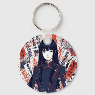 Yokai and protective talismans depicted in a Japan Keychain