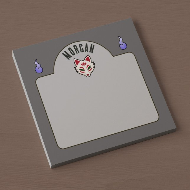 Yokai Fox Kitsune Mask Post-it Notes (Desk View)
