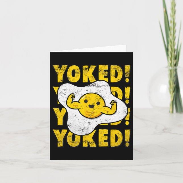 Yoked Bodybuilding Egg Yolk Bulking Men Funny Gym  Card (Front)