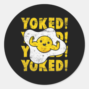 Yoked Bodybuilding Egg Yolk Bulking Men Funny Gym Classic Round Sticker