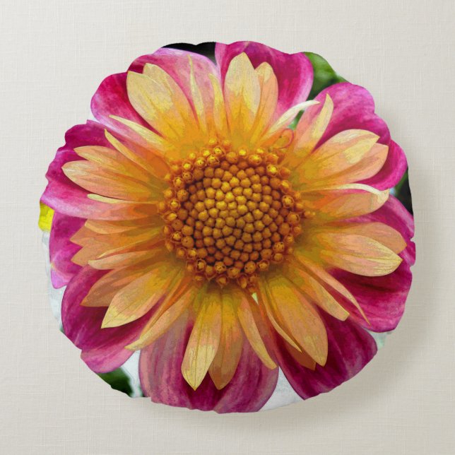 Yolanda Yellow Dahlia Round Pillow (Front)