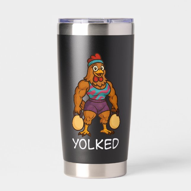 Yolked Hen – Funny Strong Chicken Kettlebell Gym Insulated Tumbler (Front)