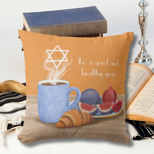 Yom Kippur Break-the-Fast: Coffee, Pomegranates  Throw Pillow (Creator Uploaded)