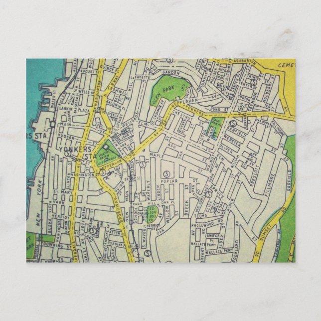 Yonkers, NY Vintage Map Postcard (Front)