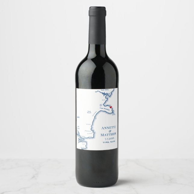 York Beach Maine Wedding Wine Label (Front)