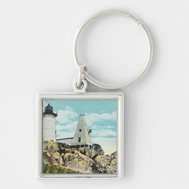 York Beach View of the Nubble Lighthouse Keychain (Front)