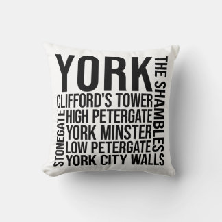 York, England Landmarks Typography - UK Word Art Throw Pillow