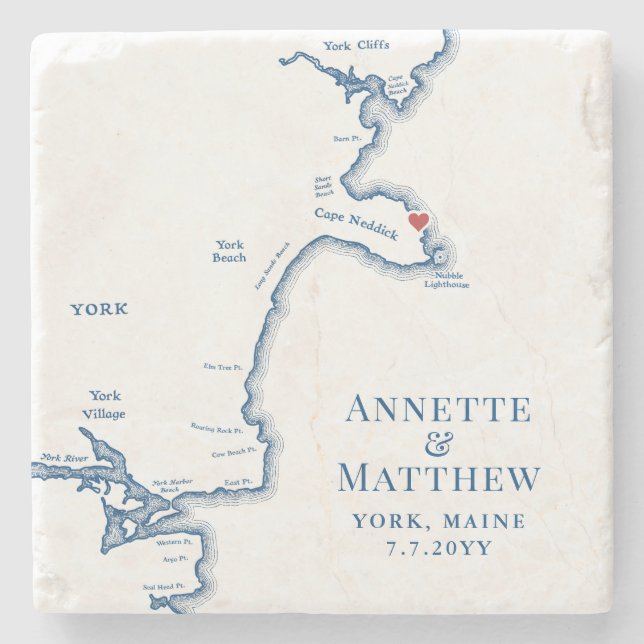 York Maine Wedding Favour Navy Blue Map Stone Coaster (Front)