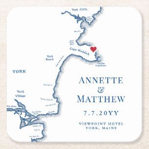York Maine Wedding Welcome Party Cocktail Hour  Square Paper Coaster