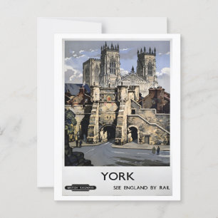 York UK By Rail Retro Vintage Inspired Postcard