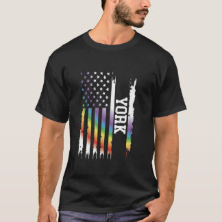 York United States Distressed Rainbow w US Flag T-Shirt