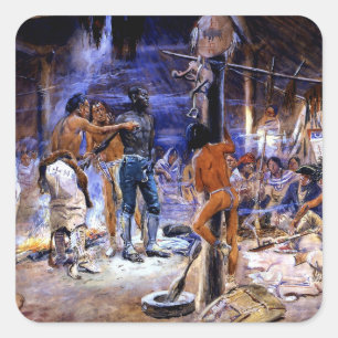 “York With Lewis and Clark” by Charles Russell Square Sticker