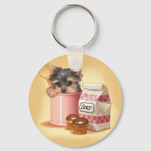Yorkie and chocolate cupcakes keychain