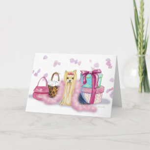 Yorkie avec Cartes de voeux en cuir Boa