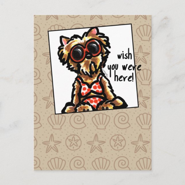 Yorkie Beach Babe Wish You Here Postcard (Front)