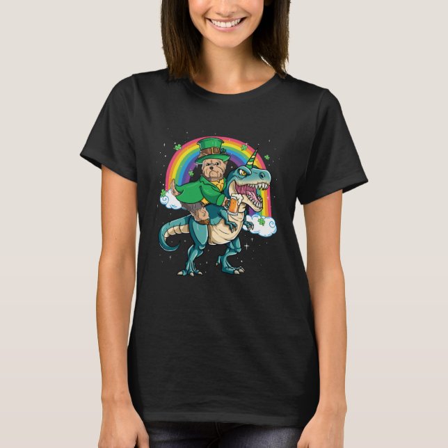 Yorkie Beer Dino Rex Horn Rainbow Dog T-Shirt (Front)