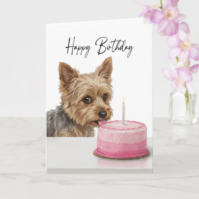 Yorkie Birthday Cake Inspector Card (Orchid)
