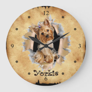 Yorkie Breaks Through Paper Bag Clock! ~ Large Clock