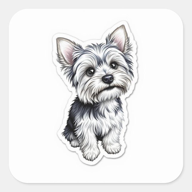 Yorkie Charm Square Sticker (Front)