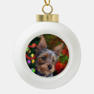 Yorkie Christmas Ceramic Ball Christmas Ornament